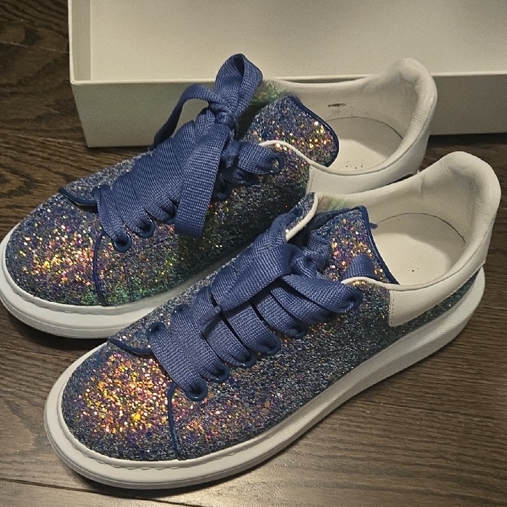 Alexander McQueen White Sneakers with Blue Glitter - Picture 2 of 10